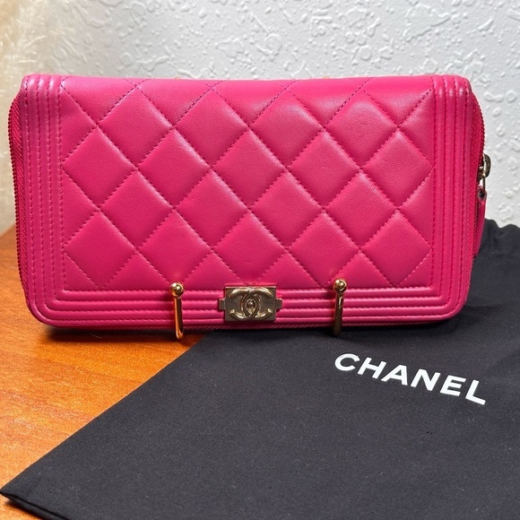 CHANEL Handbags - CHANEL le Boy Medium Gusset Zip Around Wallet Black Caviar Leather
Gold CC HW